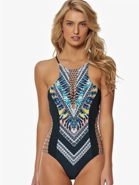 Red Carter small one piece cut out swimsuit bathing suit swim strappy boho